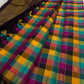 Traditional Kanchipuram silk saree with vibrant multicolour checked pattern and zari motifs
