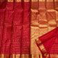Vermilion red Kanjeevaram Zari Kattam saree with double Muthu Seer
