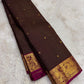 Deep Aubergine Handwoven Pure Silk Kanchipuram Zari Kattam Saree with Magenta Peacock Border – additional detail view 6