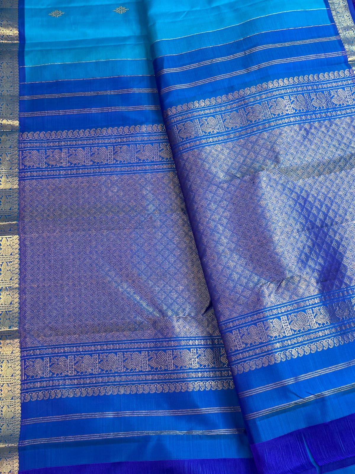 Aagaaya Neelam handwoven silk saree, detail view