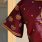Front view of Aarvi deep maroon-brown silk blouse with handcrafted maggam embroidery