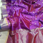 Royal Purple handloom Pattu Silk Chanderi saree draped to show the amethyst-purple tone and silk lustre