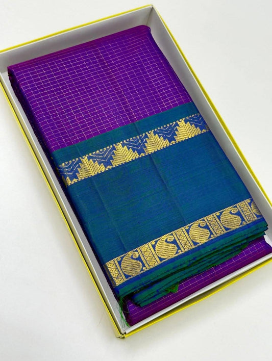 amethyst violet Kanchipuram silk saree with ls-rt-zk weave folded view