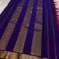 Full royal blue pallu display with wide zari woven panels on a Pure Kanchipuram silk saree, shipped from New Jersey USA.