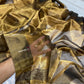 Antique Gold Chanderi saree, deep olive border detail, available online in the USA