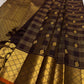 Deep Aubergine Brown Handwoven Pure Silk Kanjipuram Saree with Zari Kattam and Antique Gold Diamond Border