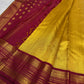 Handwoven antique gold Korvai Kanjipuram silk saree, full view