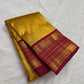 Antique gold Kanjipuram silk saree with deep magenta Korvai border, alternate view