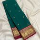 Emerald Teal Green Handwoven Pure Silk Kanchi Pattu Saree with Round Zari Buttas and Raspberry Red Pallu