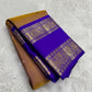 Antique gold pure silk Kanchi saree folded showing royal blue border