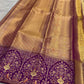 Close view of Kanchana Purple floral jaal zari border on a handwoven Antique Gold Kanchipuram saree.