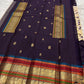 Antique gold tissue panel with deep aubergine pure silk Kanchipuram body