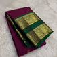 Antique gold zari bottle green rettapet border on bright berry pink Kanchipuram silk saree Idam Living