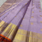 Pastel Lavender Handwoven Pure Silk KanchiPattu Saree with Zari Kattam and Antique Gold Border