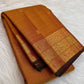 Burnished Ochre Gold Handwoven Pure Silk Kanjeevaram Vairaoosi Saree with Gold Zari Buttas and Traditional Zari Border