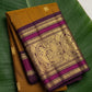 Antique mustard gold Kanjivaram silk saree with deep jamun violet border – Idam Living