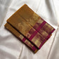 Antique Mustard Gold Pure Silk Kanjivaram Butta saree with Vadamalli Purple border