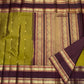 Antique Olive Green and Deep Espresso Brown Handwoven Pure Silk Kanjivaram Rettapet Saree with Vintage Gold Zari Buttas