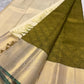 Antique olive Kanchi Pattu saree with yali and butta motifs close-up