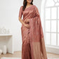 Antique Rose Chanderi saree displayed diagonally with fine zari pallu and narrow border