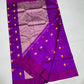 Orchid purple and golden saffron Chanderi Pattu Silk saree, alternate view of the luminous silvery-lilac pallu.