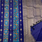 Aqua blue Kanchi Pattu saree with Pochampally ikat Kanchipuram fusion weave — Idam Living