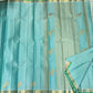Aqua Blue Kanchipuram silk saree Vairaoosi weave close-up