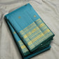 Aqua blue Kanchipuram Zari Kattam saree, alternate full saree view