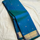 Peacock blue pure silk KanchiPattu Butta saree, front drape view