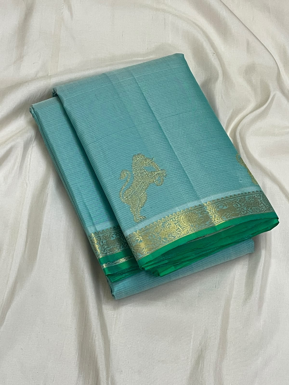 Aqua Blue Vairaoosi Kanjivaram pure silk saree full view