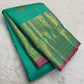 Aqua pure silk Kanchi Pattu Butta saree, folded view — Idam Living
