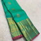 Aqua shot-colour pure silk Kanchi Pattu Butta saree, full drape — Idam Living