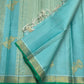 Aqua Ice Blue handwoven silk saree with traditional gold zari figural motifs.