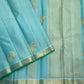 Aqua Ice Blue pure silk Kanjivaram Vairaoosi saree with soft gold zari and green selvedge.