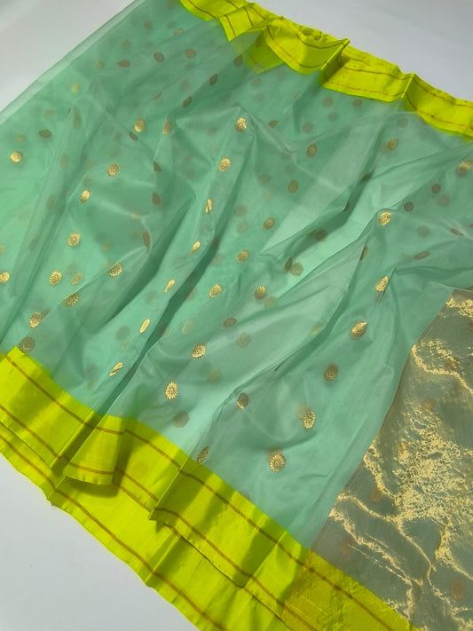 Sea Green Pure Silk Chanderi Saree border close-up
