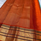 Aqua Turquoise Pure Silk Kanchipuram Varisaipet saree with Burnt Orange zari border