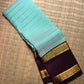 Aqua Turquoise Handwoven Pure Silk Kanchi Pattu Rettapet Saree with Kanchana Purple Border