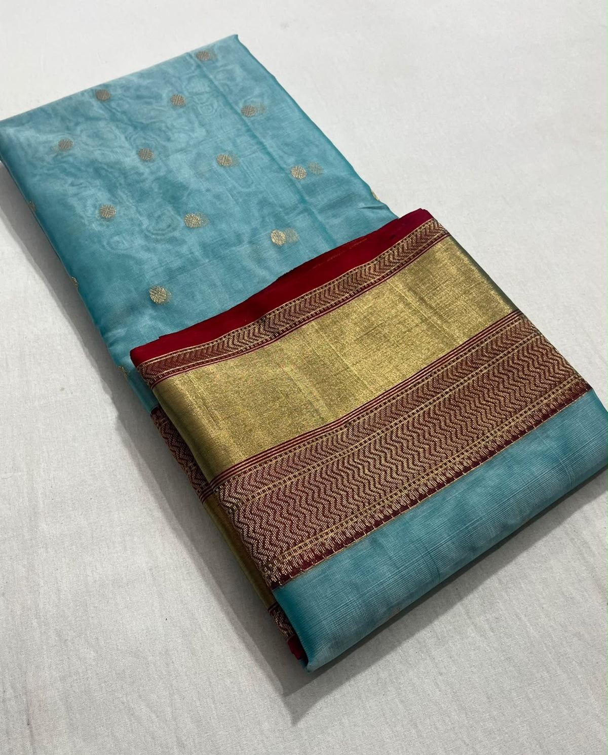 Aquamarine-blue festive Chanderi Katan Silk saree