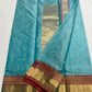 Aquamarine-blue Katan Silk Chanderi with gold-toned border