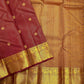 Arakku maroon handwoven Pure Silk KanchiPattu Vairaoosi saree with Maanga zari border