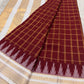 Arakku Maroon Lightweight Pure Silk Kanchipuram Silk Thread Kattam Saree with Ivory Gold Border