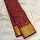 Full view of the Arakku maroon handwoven Pure Silk Kanjivaram Vairaoosi saree with Maanga zari border