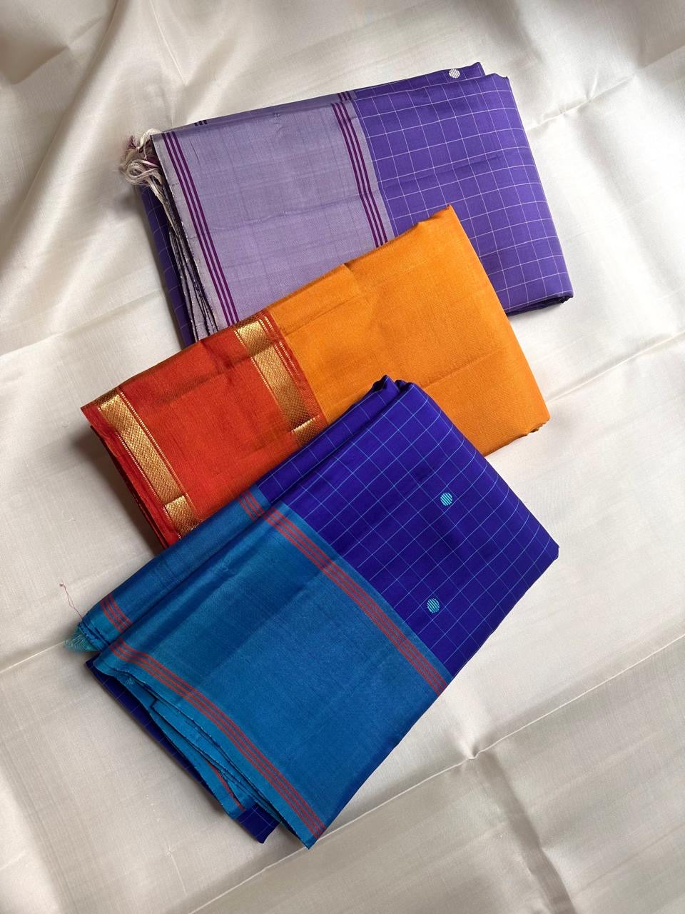 Royal-blue pure silk Kanjipuram Rettapet saree, folded view — Idam Living