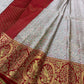Close view of dense floral jaal-style weaving across Silver Grey pure mulberry silk Kanchi saree.