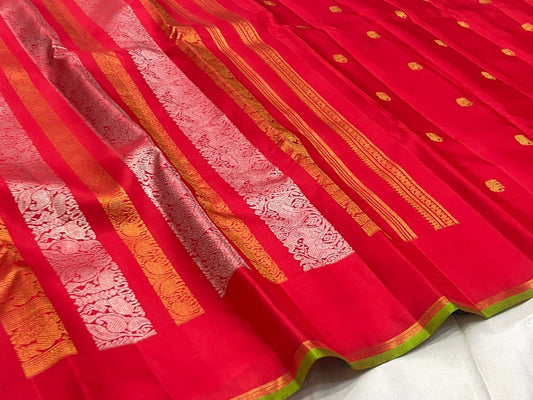 Striking Red Handwoven Pure Silk Kanjivaram Saree with Floral Jaal Butta Border