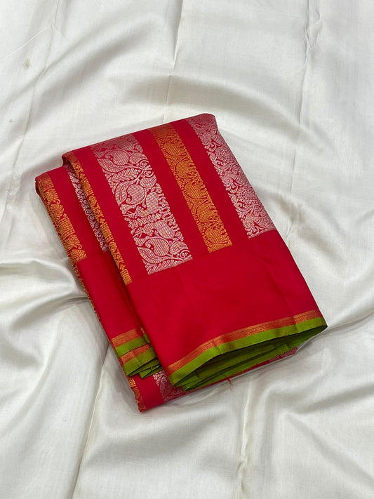 Striking Red Handwoven Pure Silk Kanjivaram Saree with Floral Jaal Butta Border