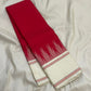 Pillar Box Red and Ivory Handwoven Pure Silk Kanjipuram Saree with Korvai Thazampoo Reku Border