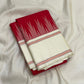 Pillar Box Red and Ivory Handwoven Pure Silk Kanjipuram Saree with Korvai Thazampoo Reku Border