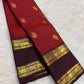 Arakku red Pure Silk Kanjeevaram Rettapet saree with chocolate brown Yaanai zari border, detail view 6