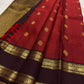 Arakku red Pure Silk Kanjeevaram Rettapet saree with chocolate brown Yaanai zari border, detail view 2